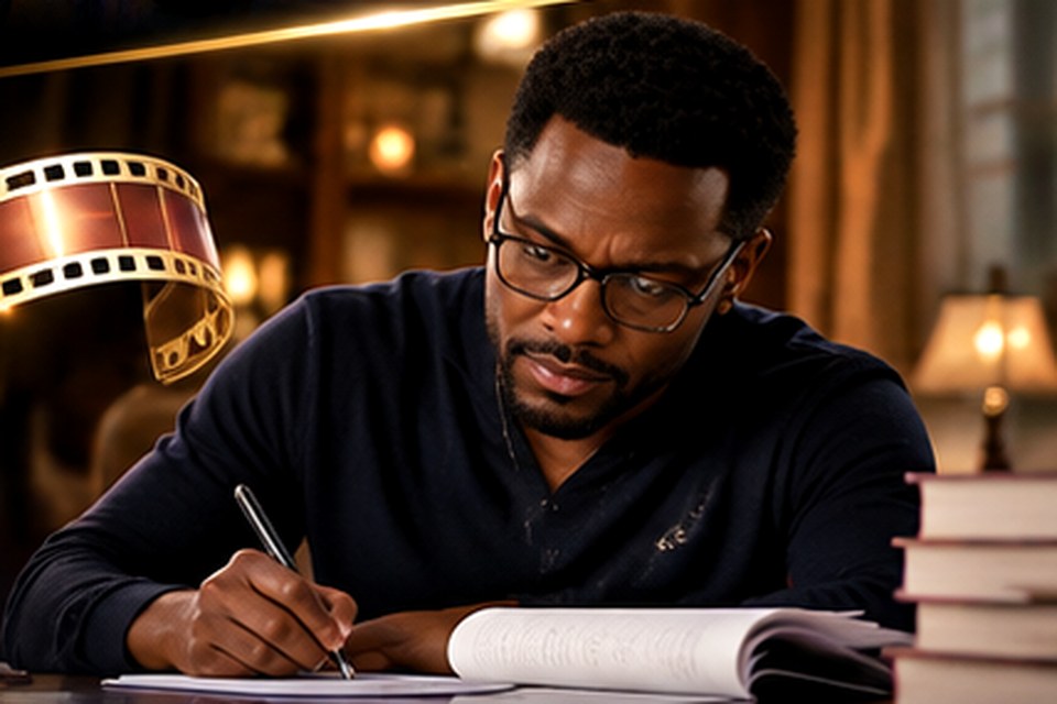 Writer working on a manuscript